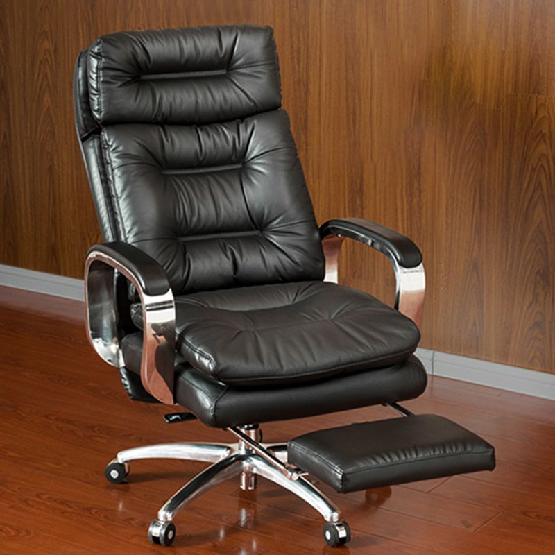 Fixed Arms Leather Desk Chair Modern Adjustable Seat Height Swivel Chair with Wheels