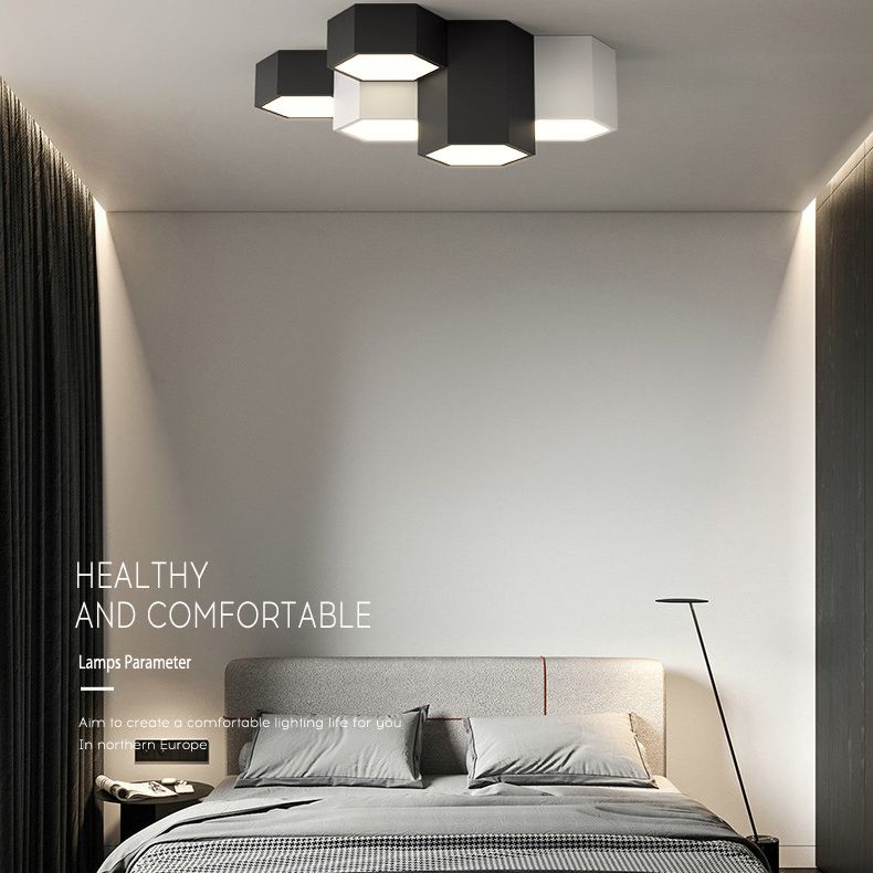 Acryl geometrische LED-inbouw in moderne eenvoud smeedijzeren plafondlamp in zwart en wit