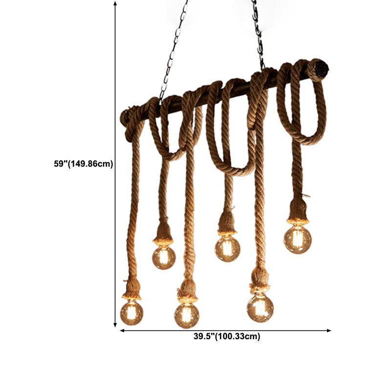 Industrial Linear Pendant Lighting Manila Rope Ceiling Pendant Light for Bar