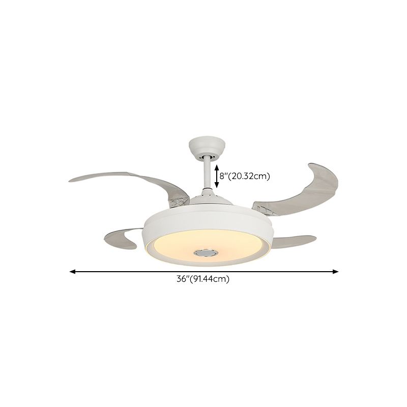 Drum Shape LED Fan Ceiling Fixture in White Contemporary Ceiling Fan with 4 Blades