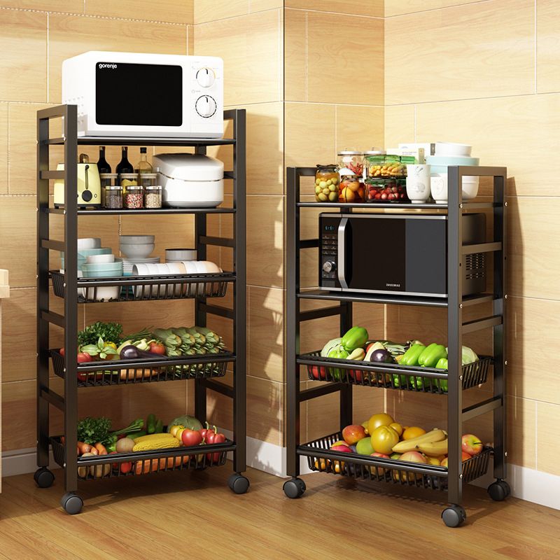 Home Dining Prep Table Open Storage Kitchen Trolley with Basket