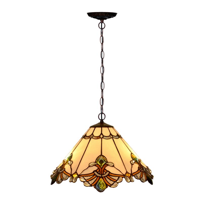 Tiffany-Style Conical Hanging Ceiling Light Stained Glass Suspended Lighting Fixture