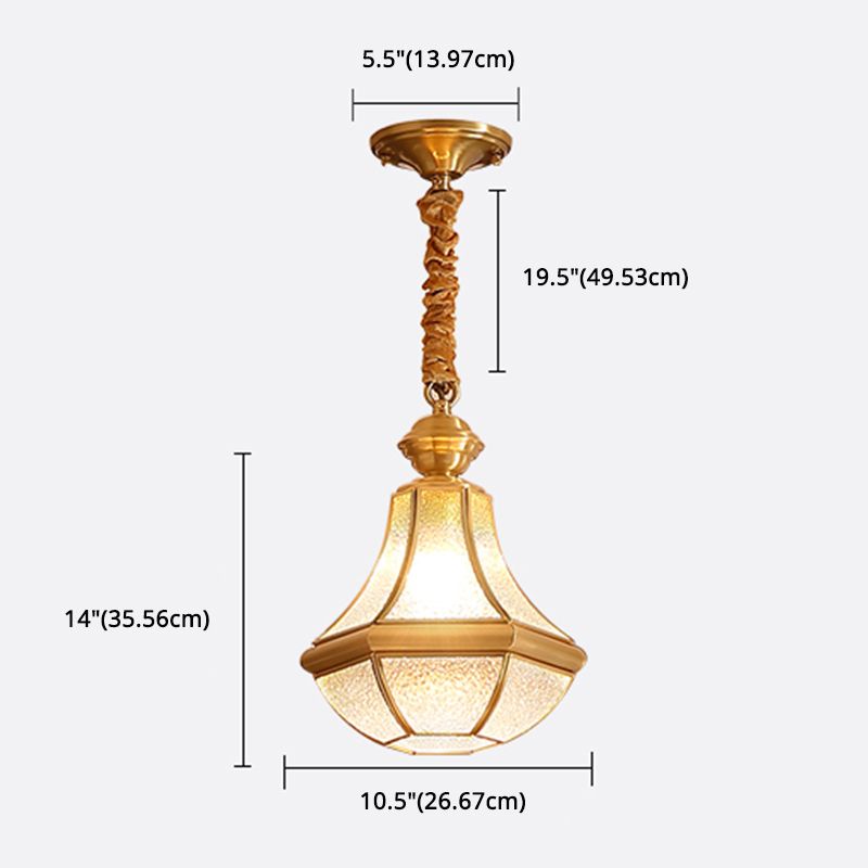 Brass in ottone coloniale Ampiccamento di vetro leggero tonalità singola lampadina a sospensione decorativa Apparecchiatura per la camera da letto
