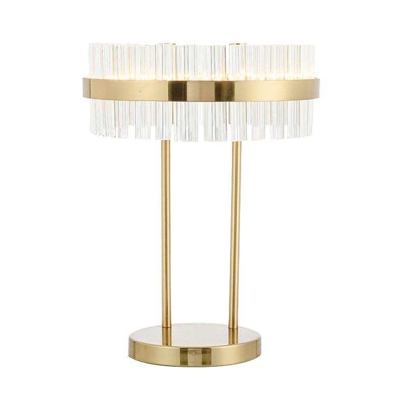 Modernism Drum Table Light Hand-Cut Crystal LED Small Desk Lamp in Gold for Bedroom