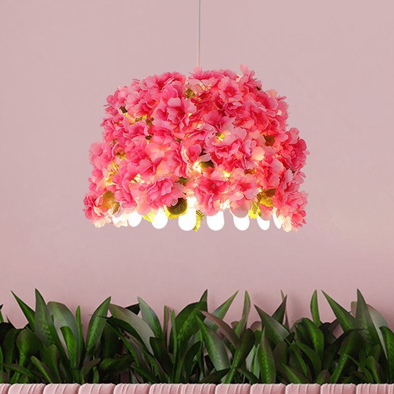 Metal Pink Drop Lamp Flower 1 Head Industrial LED Down Lighting Pendant for Restaurant