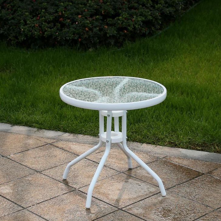 Minimalistic Round Coffee Table Glass and Metallic Patio Table