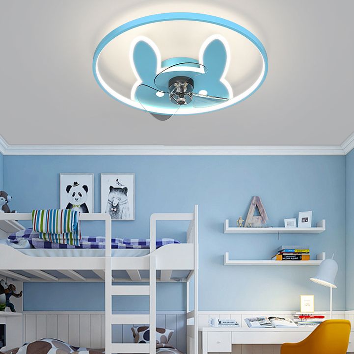 Metal Ceiling Fan Light Minimalist Kids Bedroom LED Ceiling Mounted Fan Light