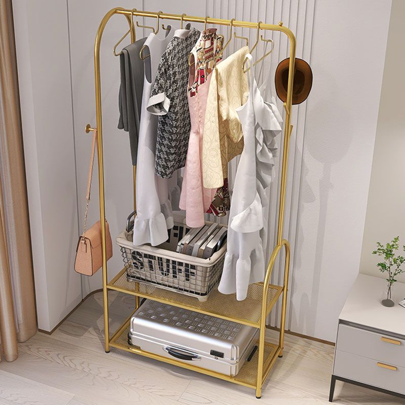 Contemporary Metal Coat Hanger Free Standing Coat Rack with Shelves Shelving