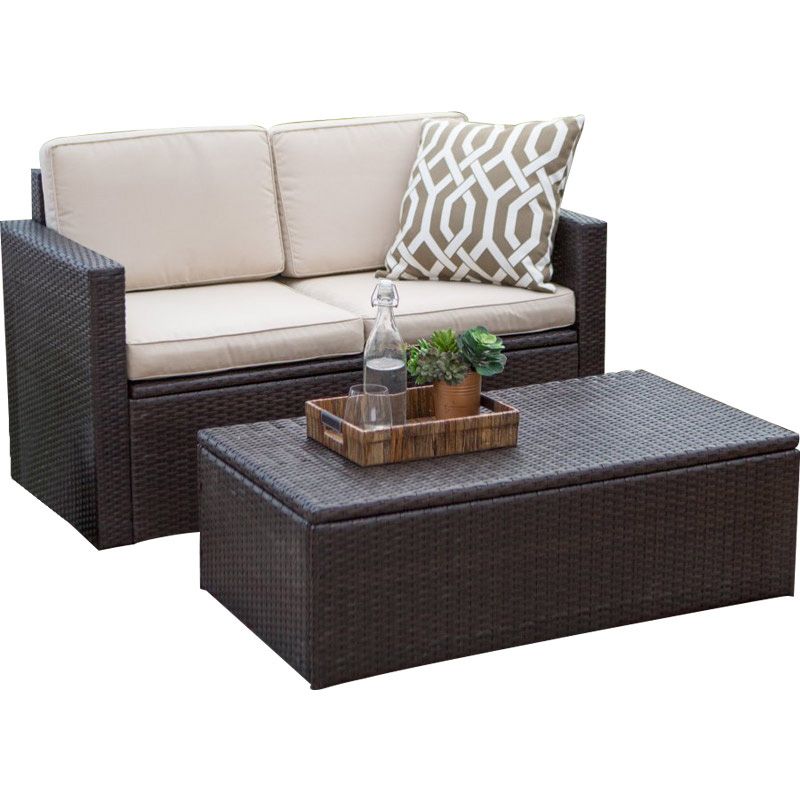 Storage Available Patio Sofa Wicker Outdoor Patio Sofa with Cushions