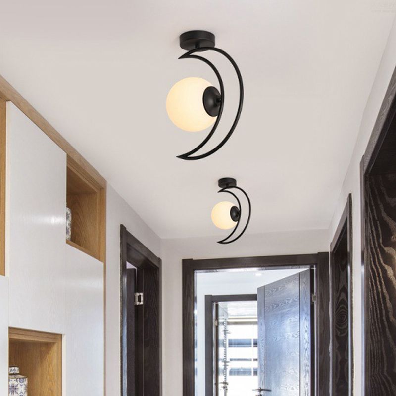 Modern Ceiling Mount Light Metal Ceiling Light with Glass Shade for Bedroom