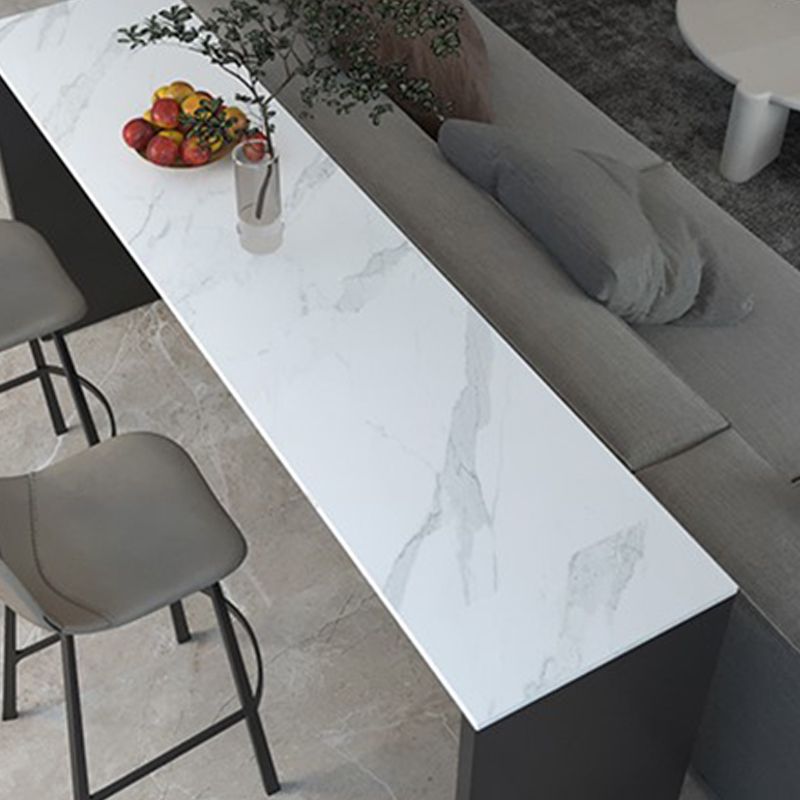 Stone Bar Dining Table Modern Rectangle Bar Table with Double Pedestal for Dining Room