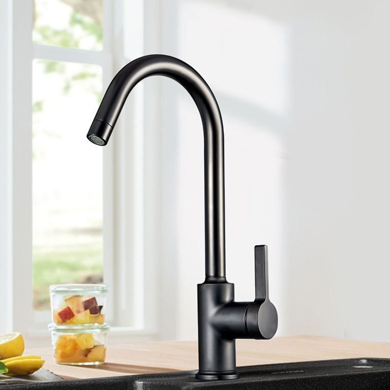 Modern Style Bar Faucet Copper Lever Handle Gooseneck Bar Faucet in Black