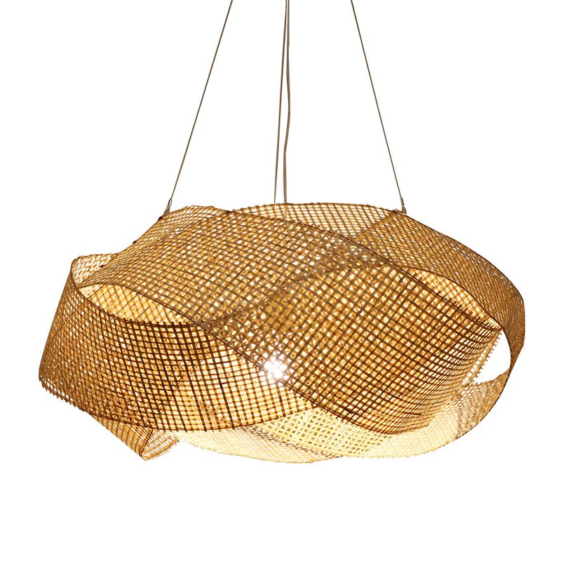 16“/19.5” W Modern Twist Bamboo Pendant Lighting 1 Light Hanging Light Fixture in Beige