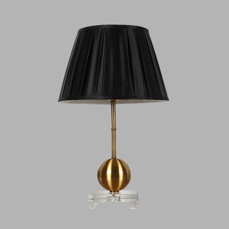 Fabric Black Table Lamp Single Light Countryside Night Lamp in Black for Bedroom with Crystal Base