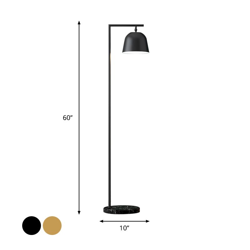 Modern Domed Standing Light Metallic Single Head Bedside Floor Lamp in Black/Gold with Marble Base