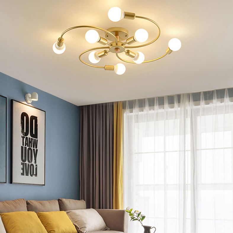 Exposed Metal Semi Flush Mount Light Loft Style Living Room Semi Flush Ceiling Light