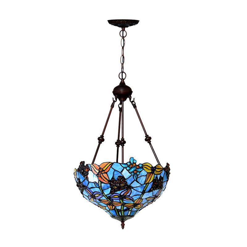 2 lumières Blossom Chandelier Lampe Tiffany Style Red / Blue Taching Verre Suspension Éclairage pour chambre à coucher