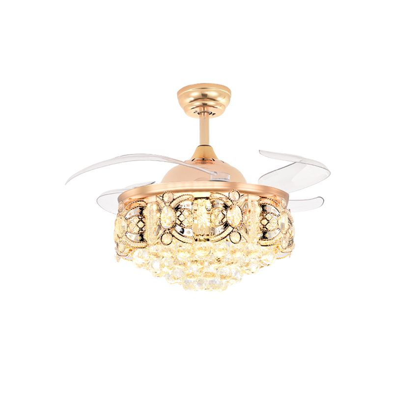 Gold Conical Ceiling Fan Light Modernism Crystal 3-Blade Hotel LED Semi Mount Lighting, 42.5" W