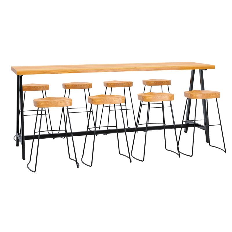 Pine Wood Bar Dining Table Industrial Rectangle Bar Dining Table with Black Trestle Base