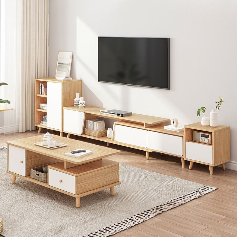 Scandinavian TV Media Stand with Drawers Engineered Wood TV Stand