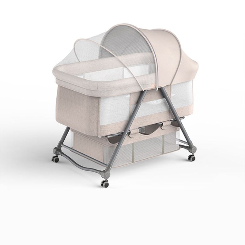 Gliding Crib Cradle Square Metal Cradle with 4 Wheels and Stand