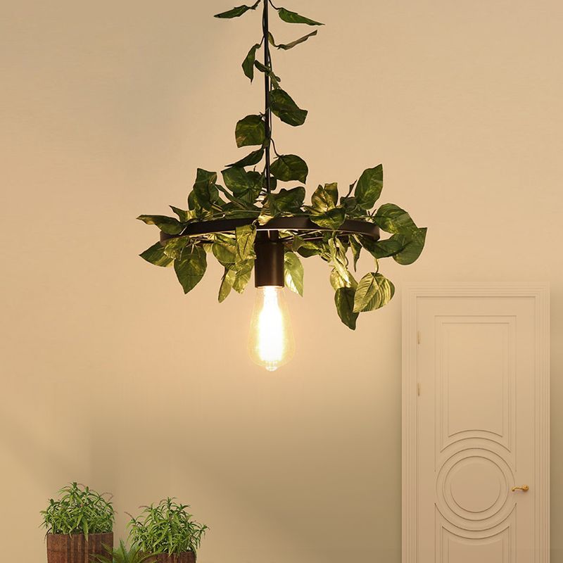 Bare Bulb Restaurant Pendant Lighting Industrial Metal 1 Bulb Green Plant LED Hanging Light