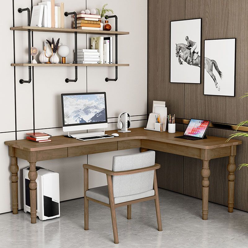 Wood Gray Office Desk L-Shape Writing Desk for Bedroom and Office