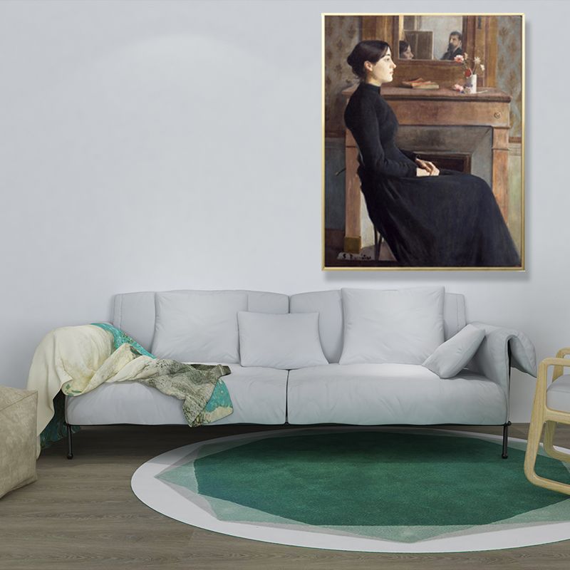 Traditional Style Canvas Pastel Color Girl and Fireplace Painting, Multiple Sizes