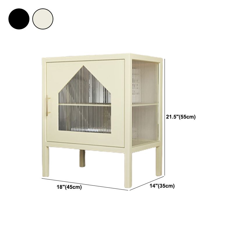 Contemporary Lower Shelf Nightstand Metal Bedside Cabinet with Glass Door for Bedroom