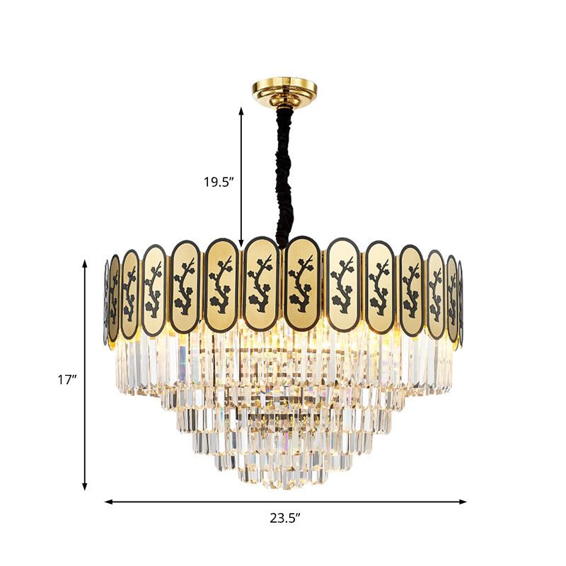 Modern Round Chandelier Lighting Fixture Crystal and Metal Hanging Light with Flower Pattern in Brass for Bedroom