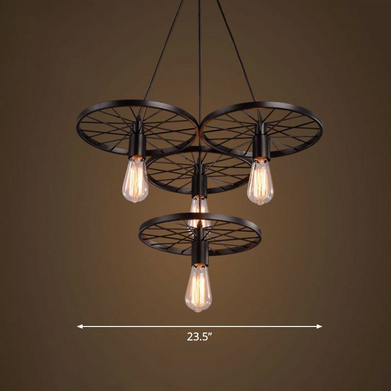 Loft Style Wagon Wheel Chandelier Cast Iron Suspension Pendant Light for Dining Room