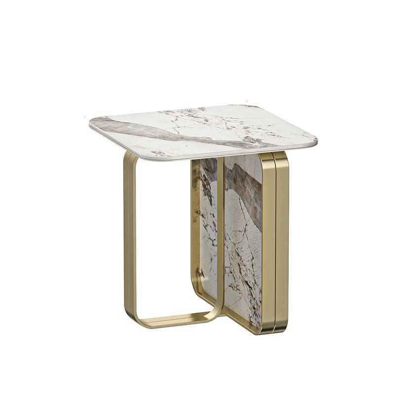 Contemporary Gold Metal Sofa Side Accent Table  with Sintered Stone Top