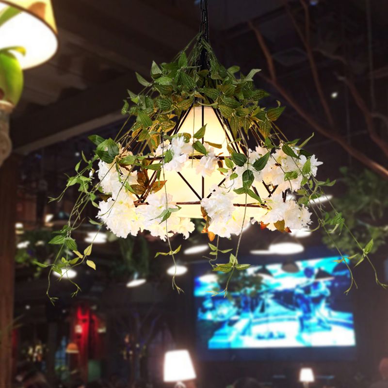 Iluminación de suspensión de una sola de una sola bomba verde jaula de jaula caza de techo de jaula con flor artificial