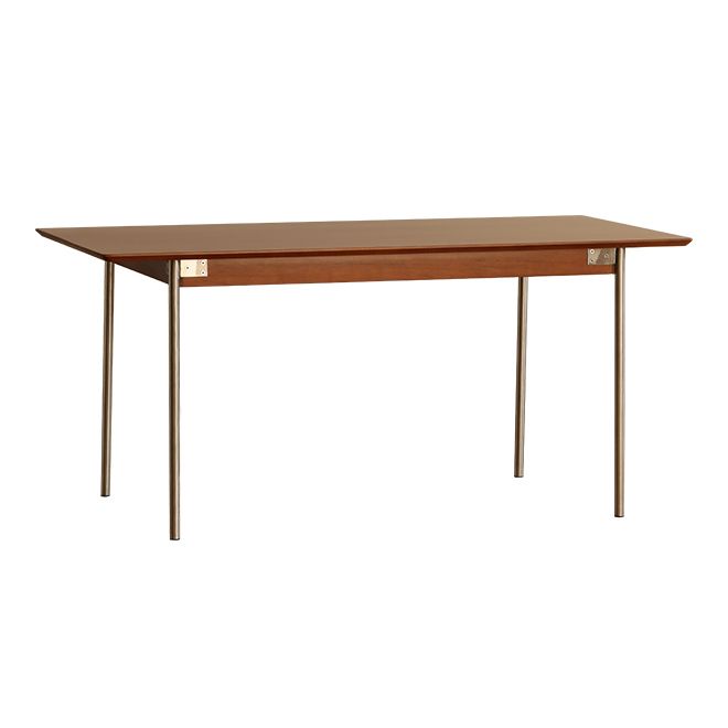 Minimalist Kitchen Brown Dining Table Rectangle Shape Solid Wood Dining Table with 4 Legs Base