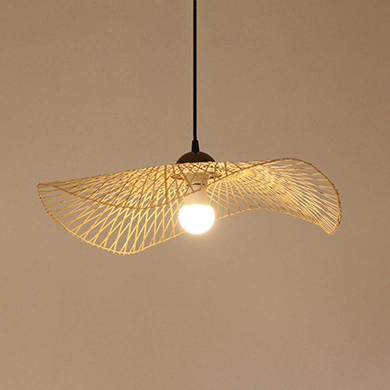 Shaded Restaurant Pendant Light Fixture Bamboo Asia Style Ceiling Pendant Light in Beige