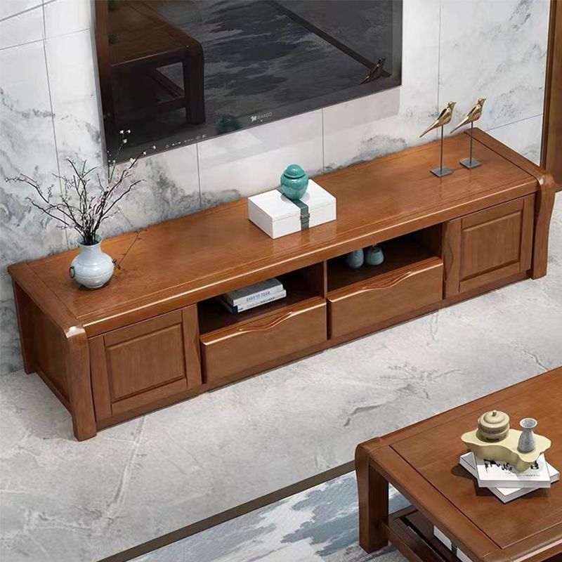 Rubber Wood TV Stand Contemporary TV Cabinet with Doors and Drawers