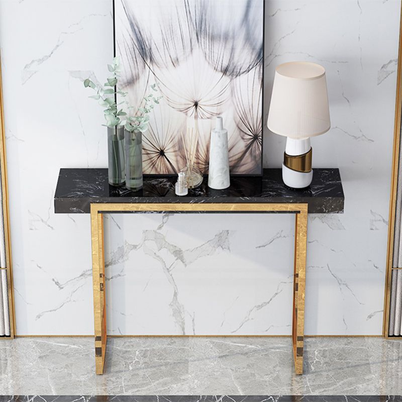 Rectangle Marble and Metal Glam Console Table in Black and White