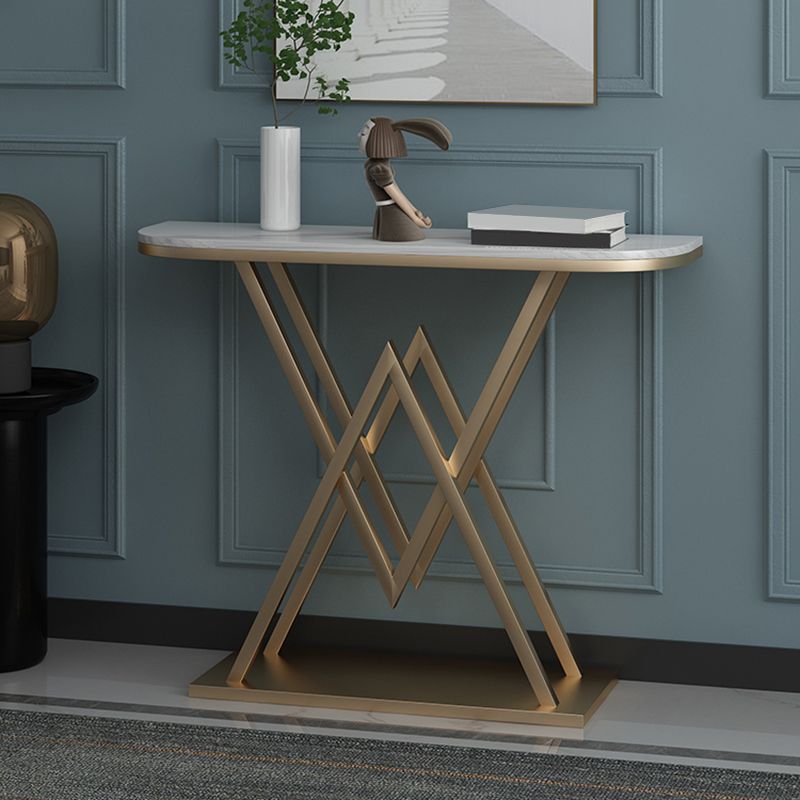 Metal Frame Accent Table with White Marble Console Table for Hall