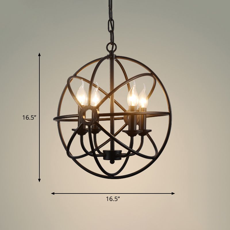 6 Bulbs Wrought Iron Chandelier Industrial Orbit Globe Restaurant Pendant Light Fixture