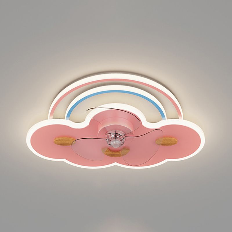3-Blade Ceiling Fan Children Pink/Blue Metallic Fan with Light for Dining Room