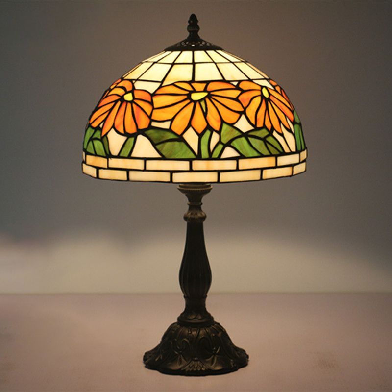 Orange Cut Glass Night Light Flower 1-Light Tiffany Table Lighting with Bowl Shade