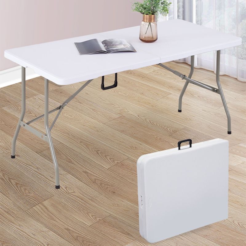 Rectangle Modern Dining Table White Plastic Table with Metal Frame