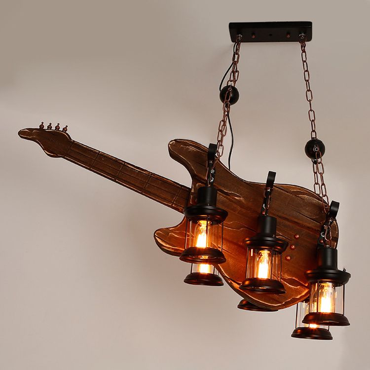 Gitarre Kronleuchter Licht rustikaler Stil aus Holz Cafe Bar Pendellicht mit Glaskerosinlaterne