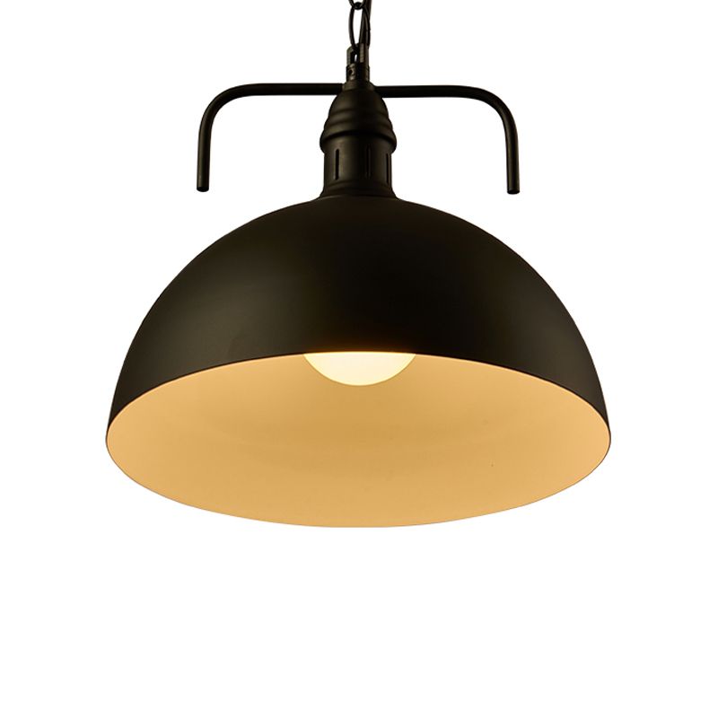 Dome Iron Hanging Pendant Industrial Single-Bulb Restaurant Ceiling Light with Vent in Black