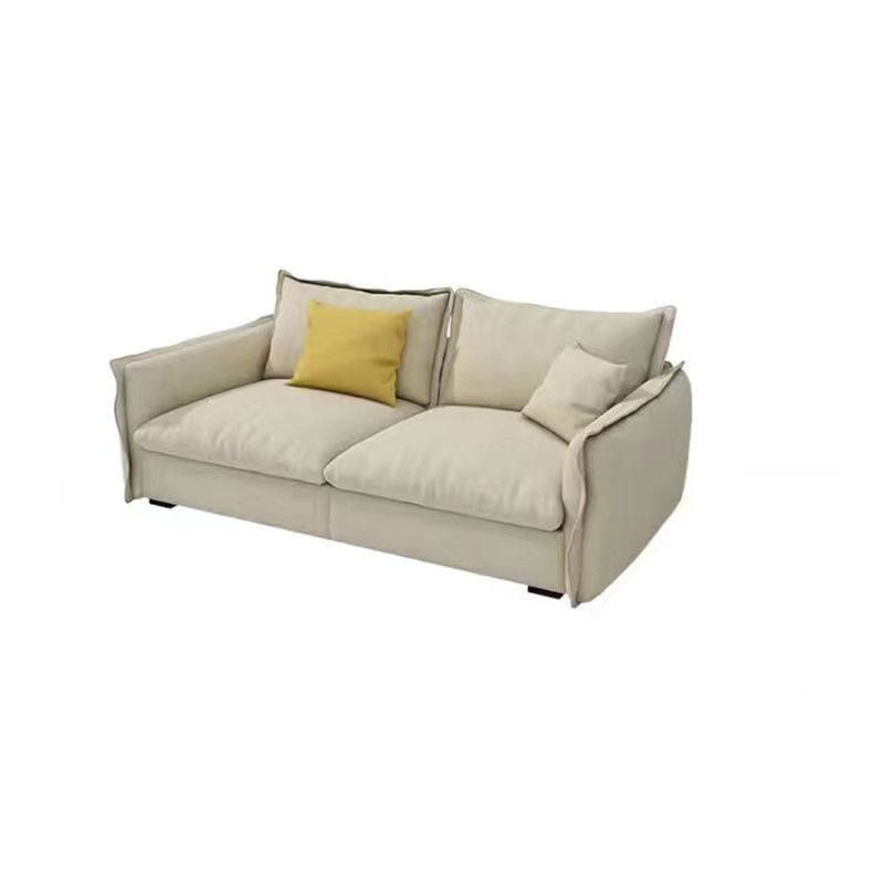 Contemporary Living Room Square Arm Sofa Beige Pillow Back Settee