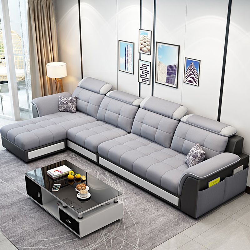 Modern Pillow Back Cushions Sectional 4-Seater Sofa with Storage