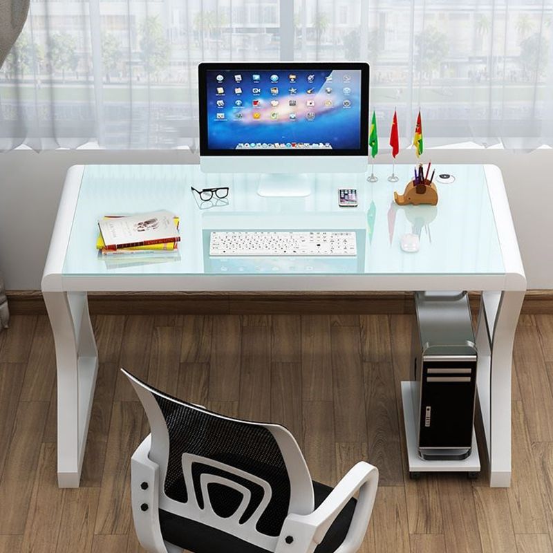 Toughened Glass Computer Desk Rectangular Shape Task Desk with 2-Legs for Home