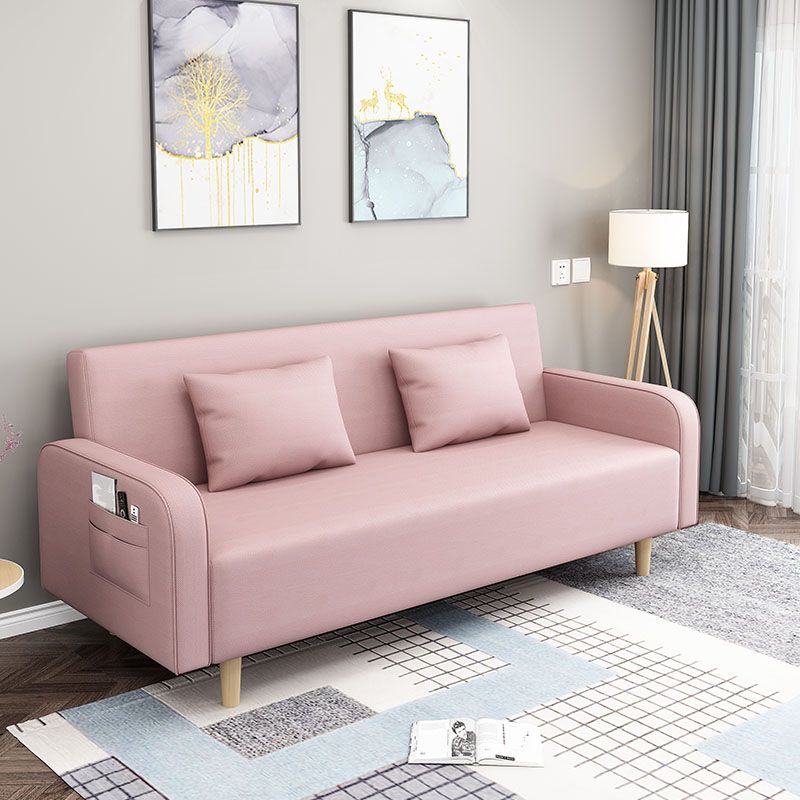 Linen Contemporary Square Arm Convertible Sofa Washable Foldable Sofa for Apartment