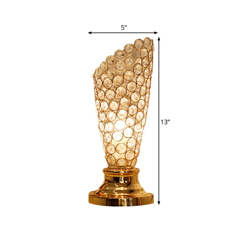 Modernism 1 Bulb Table Light with Crystal-Encrusted Shade Gold Tapered/Cylinder Reading Lamp