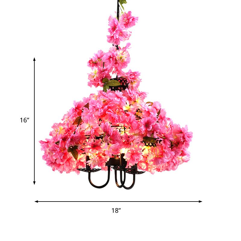 Lámpara de lámpara de araña rosa de metal Flor 3 luces Led de techo colgante de LED industrial para restaurante